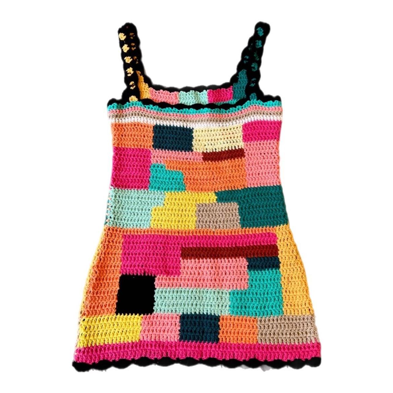 Tach Meryl Crochet Rainbow Patchwork Dress Knitted... Depop