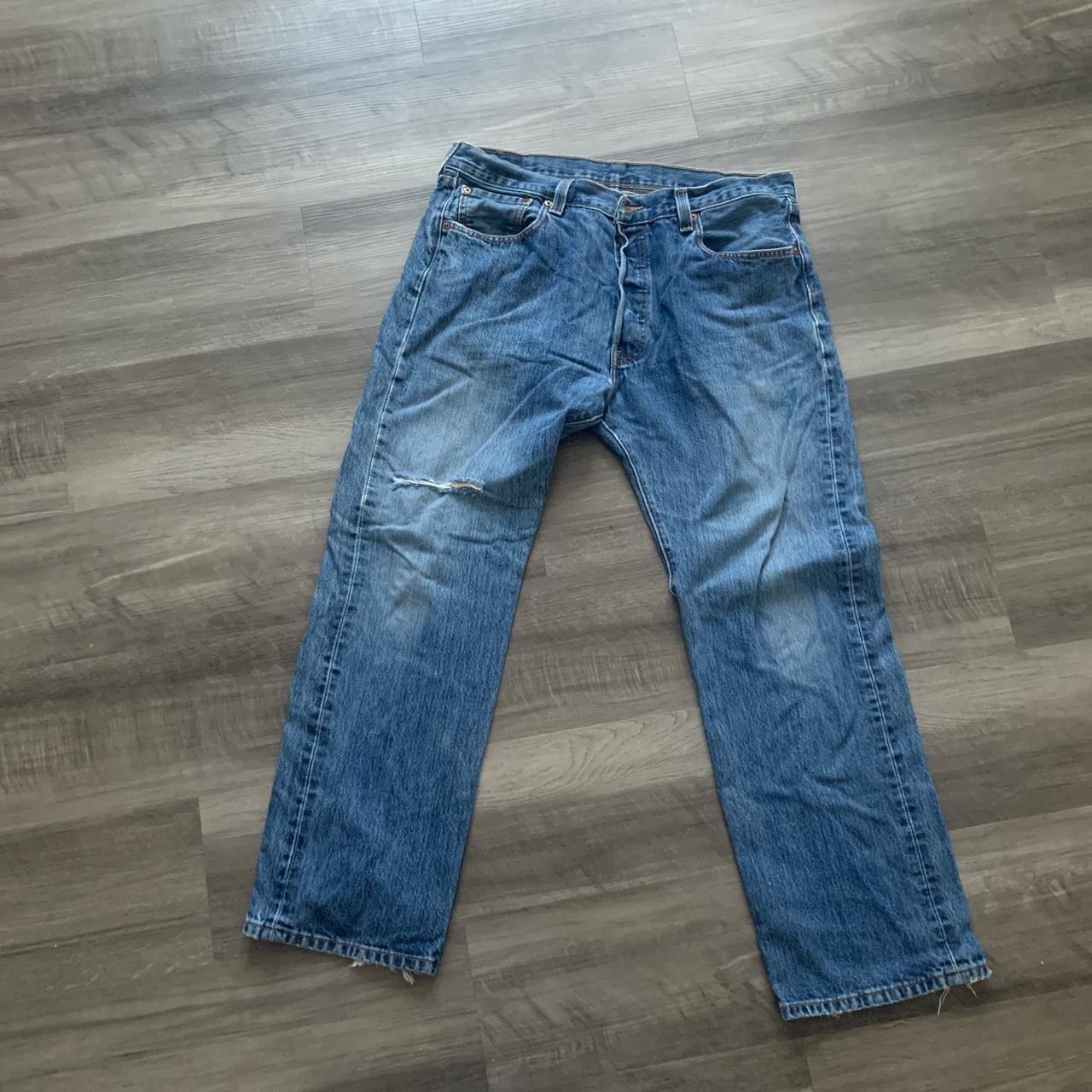 Levi 50q 36x30 natural distressing on bottoms - Depop