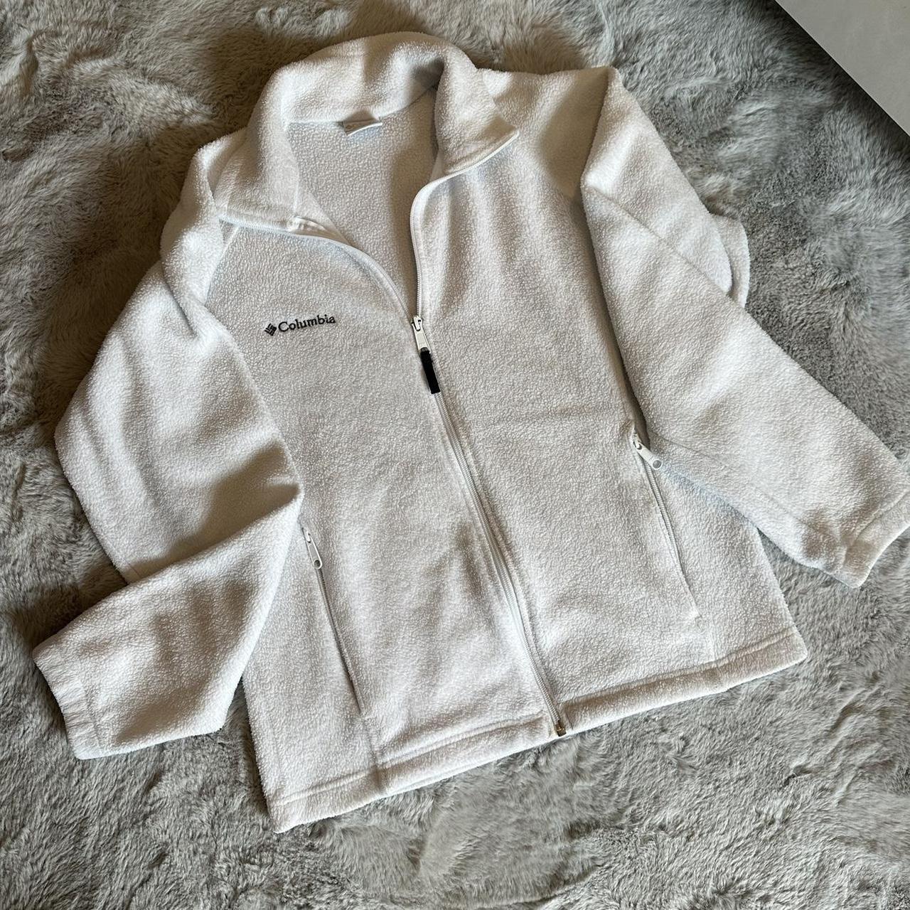 Columbia Zip Up Jacket White fluffy jacket Zipper. Depop