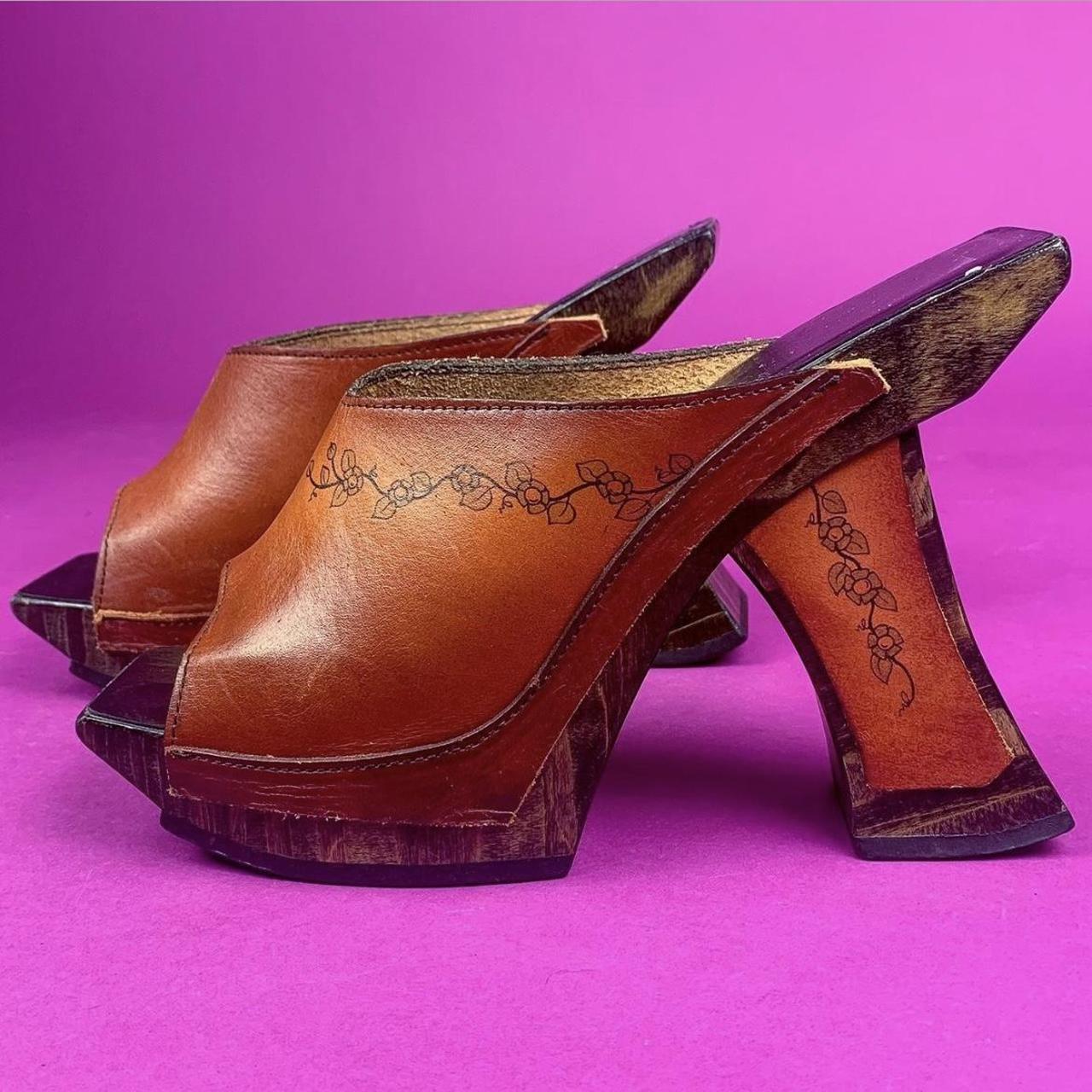 Vintage 90s John Fluevog wooden heels! Size 7 - Depop