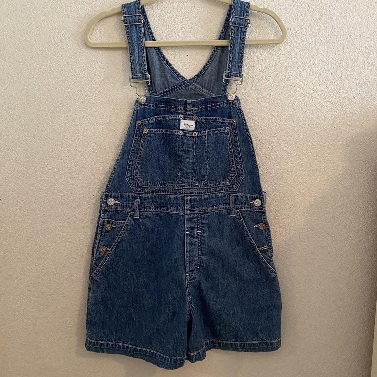 Calvin Klein Women's Blue and Navy Dungarees-overalls | Depop