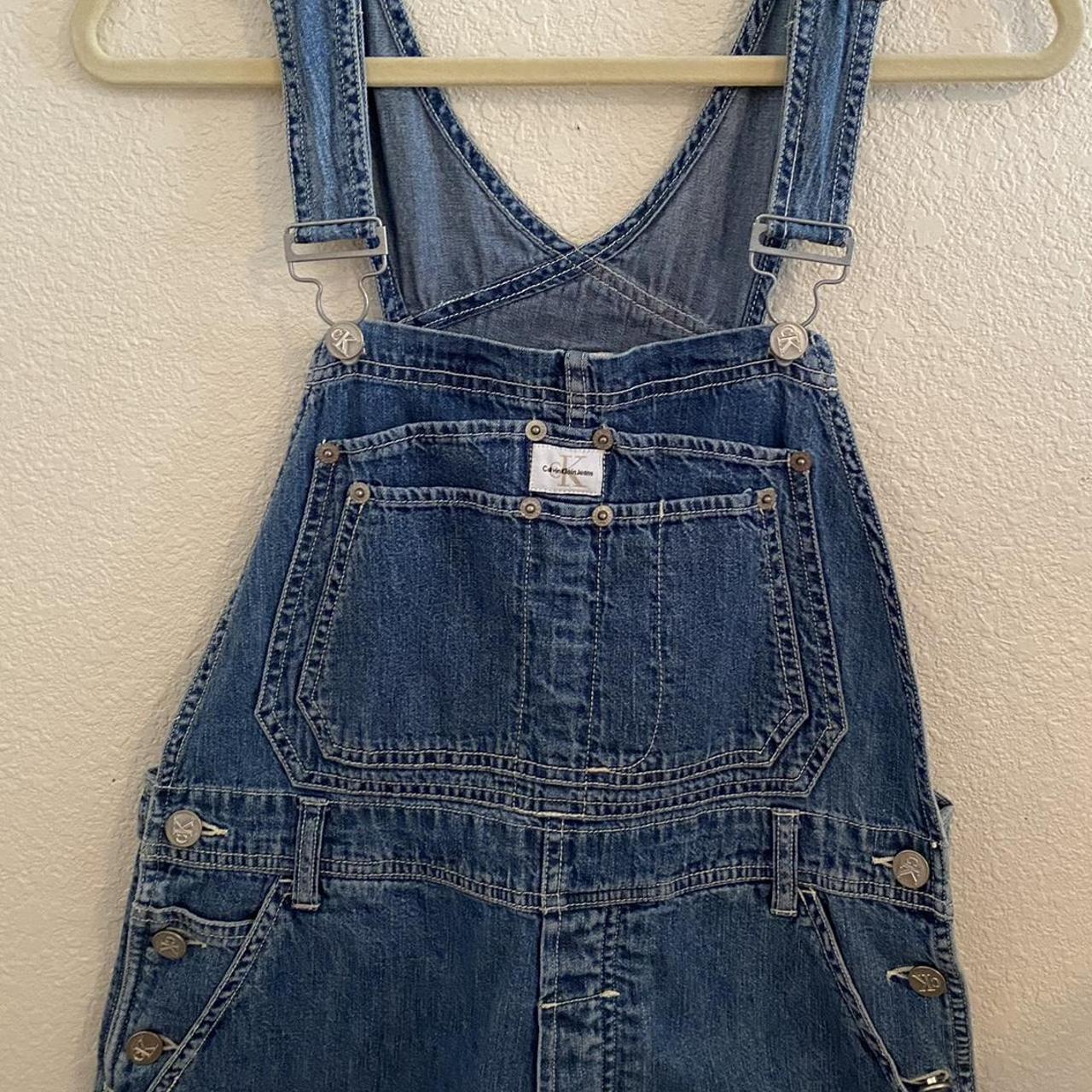 Calvin Klein Women's Blue and Navy Dungareesoveralls Depop