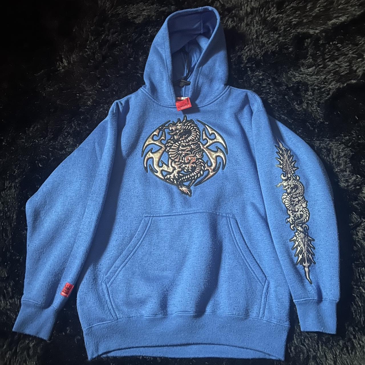 Rare Blue JNCO HOODIE with silver graphics in middle... - Depop