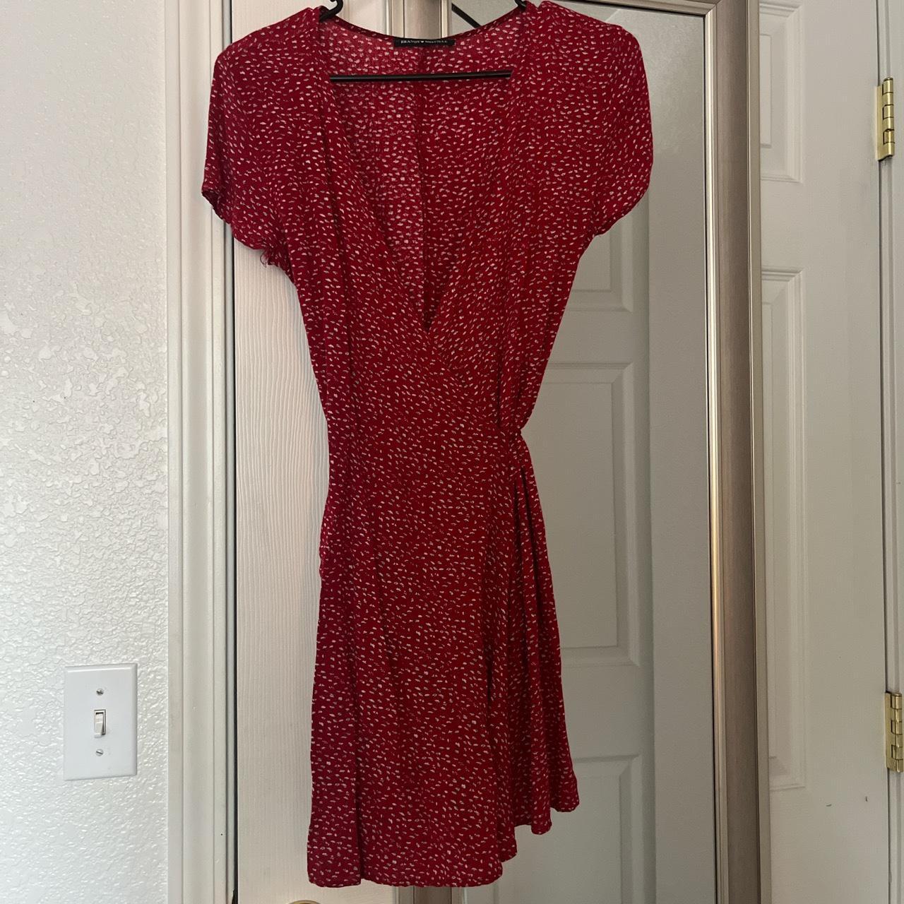 Red floral brandy Melville wrap dress in good... - Depop