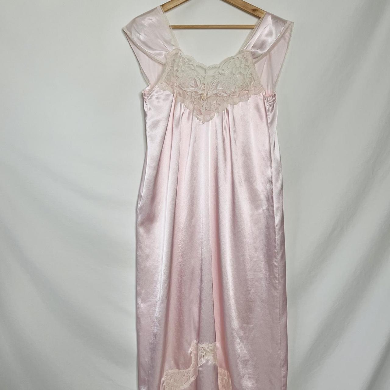 Gorgeous light pastel pink satin and lace nightgown... - Depop