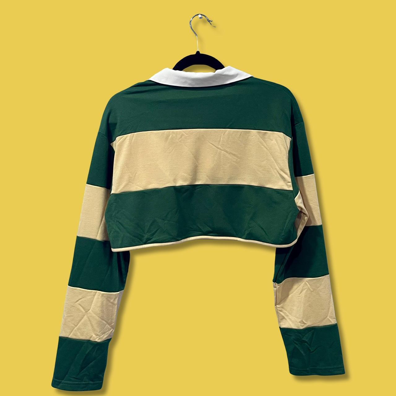 Cider Women's Green and Cream Jumper Depop