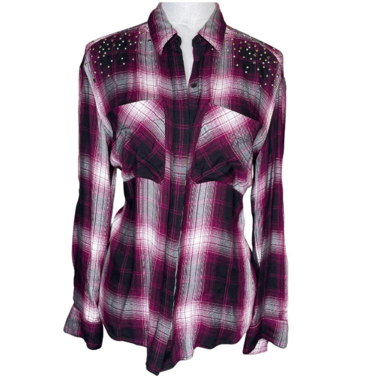 Express Women Button Plaid Shirt Roll Tab Sleeve..., image size:1280x1280