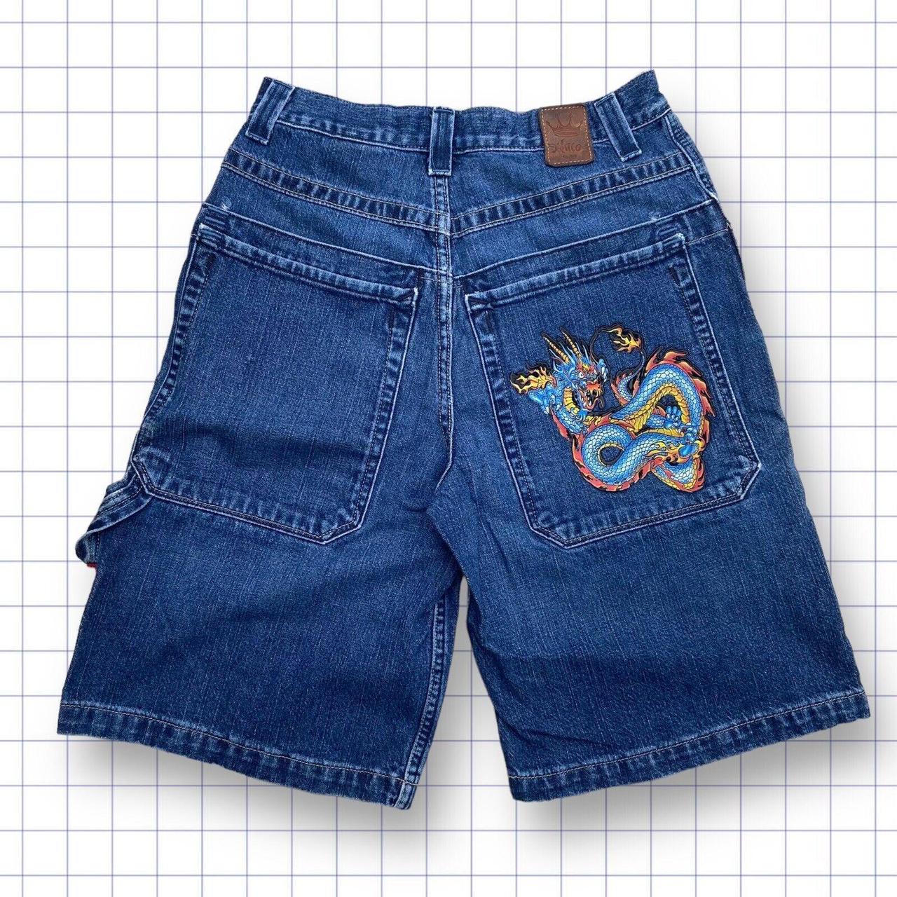 JNCO Jorts Denim Blue Dragon Pocket Embroider Depop