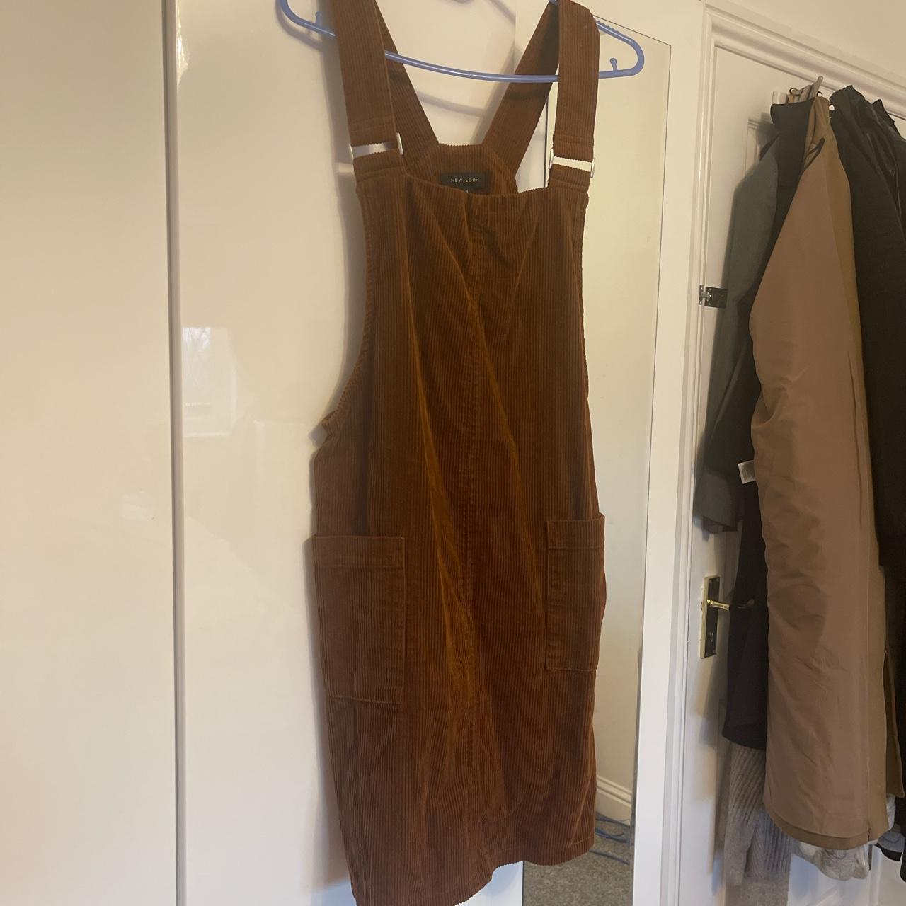 New Look corduroy dungaree dress in rust, size 12.... - Depop