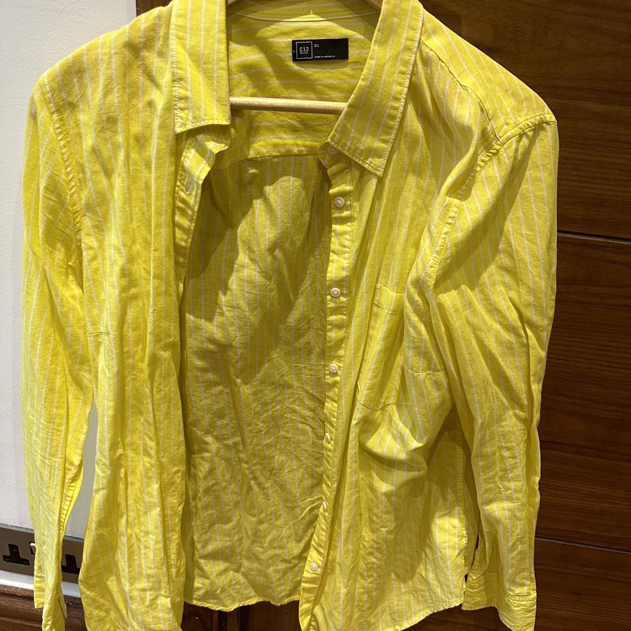 White & Yellow Striped Gap Shirt Depop