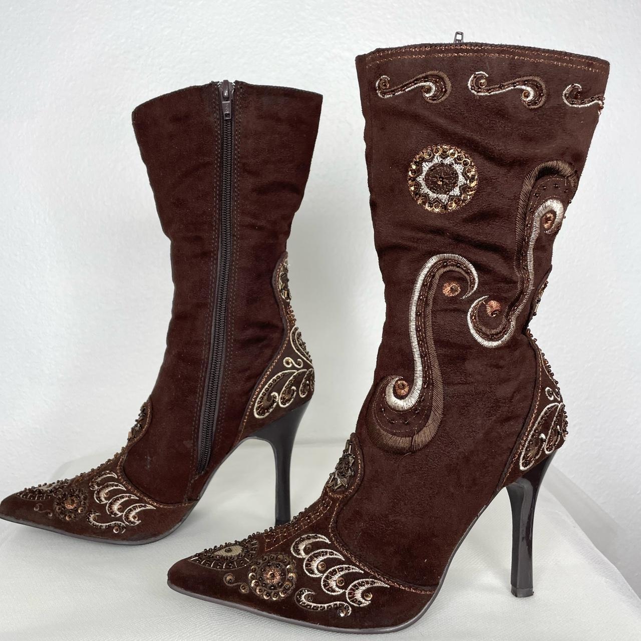 Cato Women's Brown and Gold Boots Depop