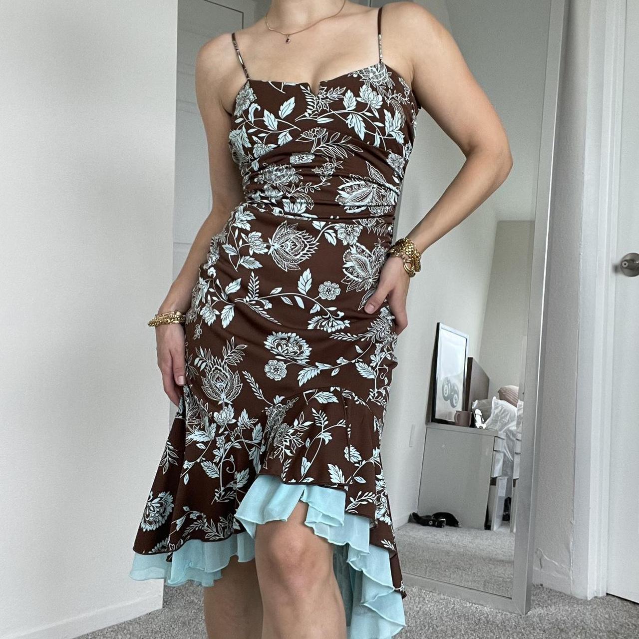 Women's Blue and Brown Dress Depop