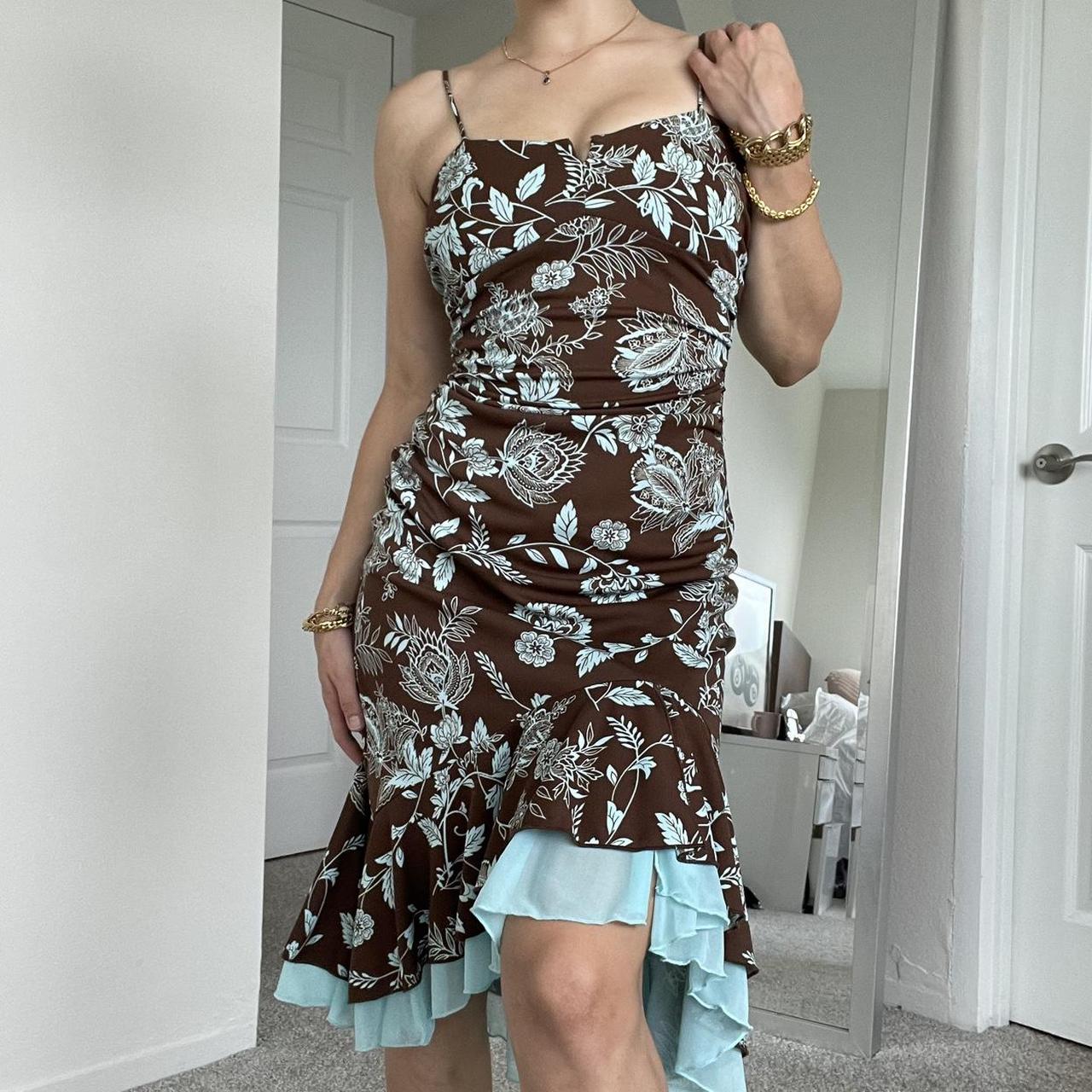 Women's Blue and Brown Dress | Depop