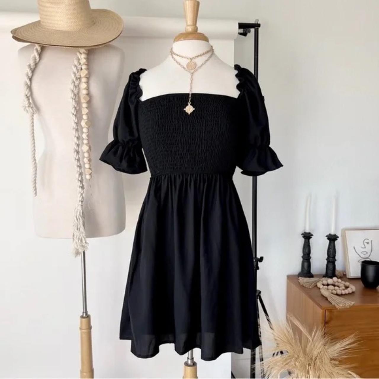 SQUARE NECK BLACK MINI DRESS Super cute black dress... - Depop