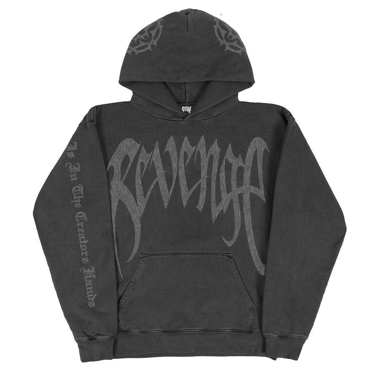 Revenge Distressed Arch Logo Hoodie Size Medium Depop