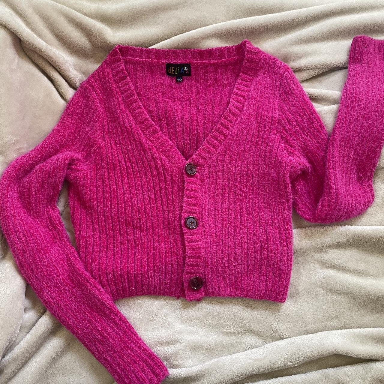 Delia’s cropped fuzzy cardigan Size XL Prewashed,... - Depop