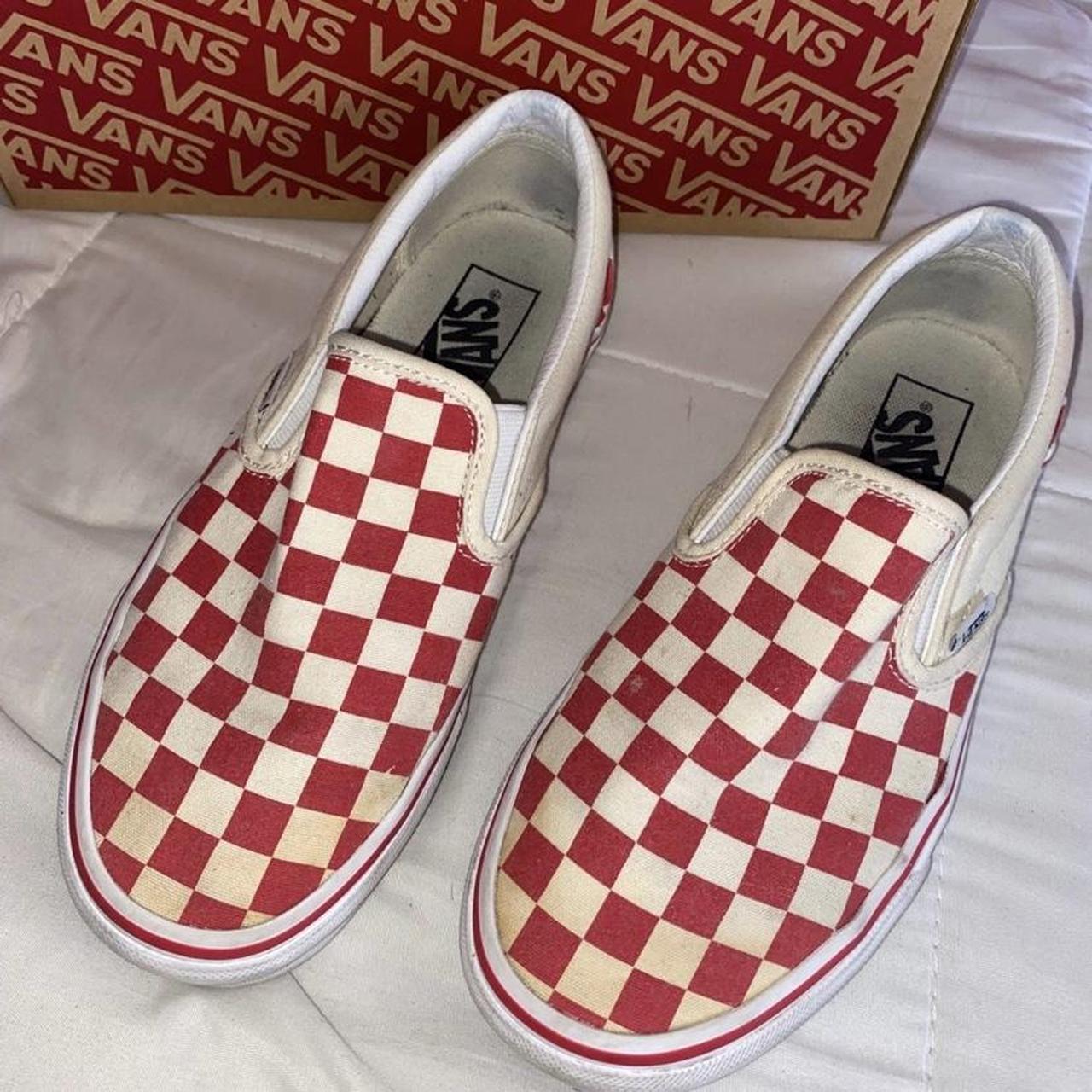 Red and white checkered Stained yellow Depop