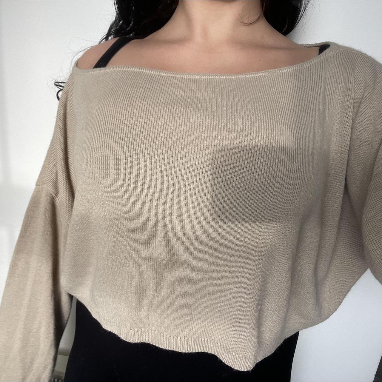 Nasty gal off the shoulder cropped knitted jumper in... Depop