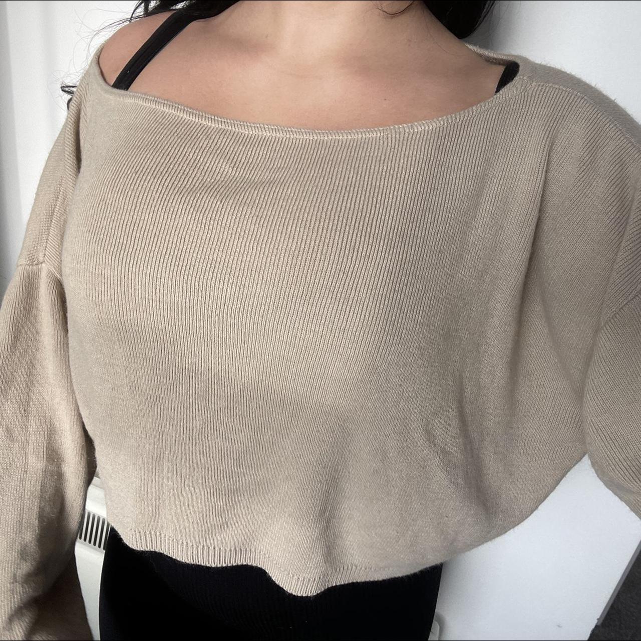Nasty gal off the shoulder cropped knitted jumper in... Depop