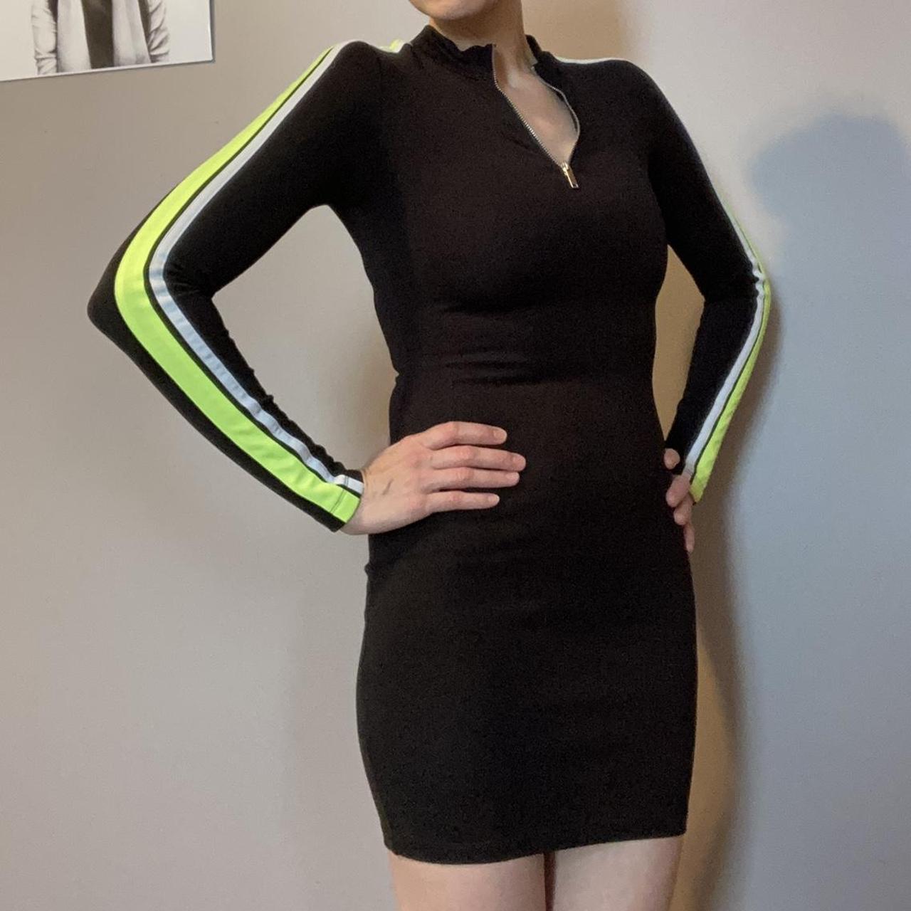 Bodycon dress black with neon and white contrast