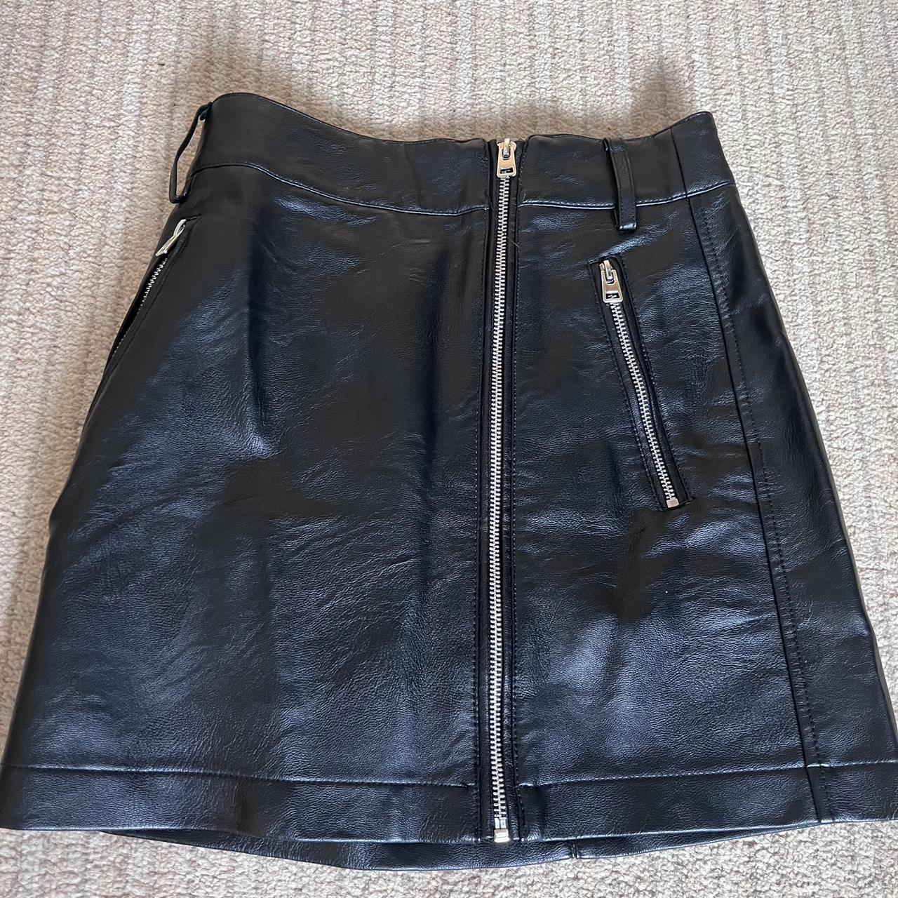 Topshop a line black faux leather mini skirt with