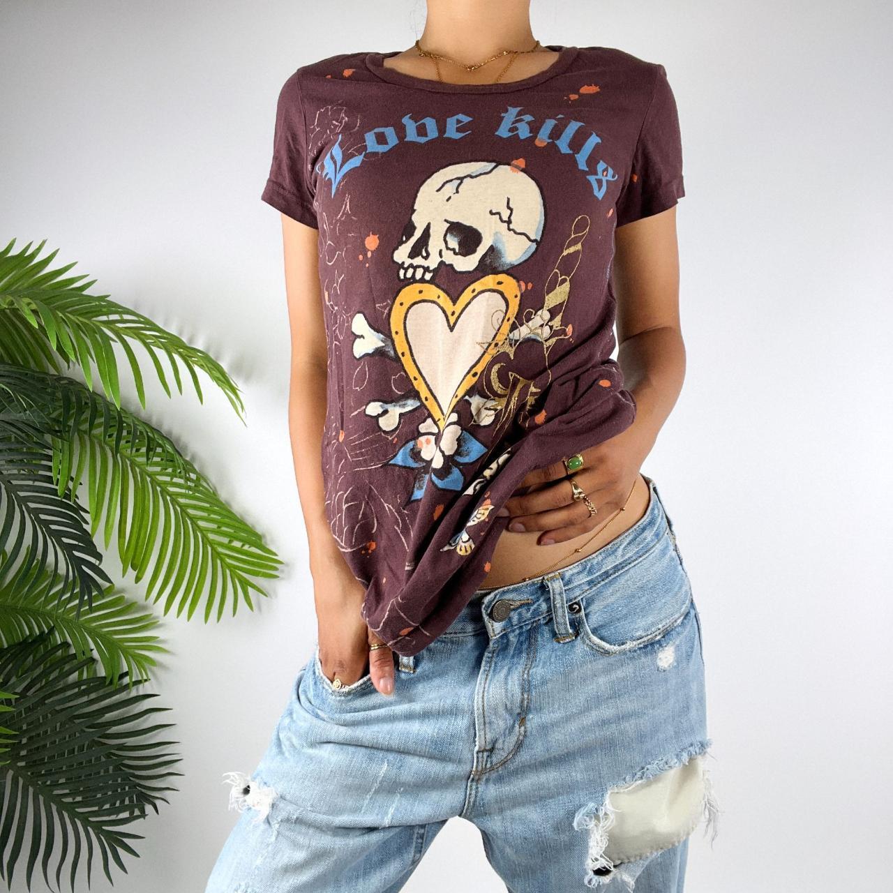 【Ed hardy】 Y2K ドクロTシャツ Ed Hardy Y2K Ed Hardy Red Stitched Skull Birds AOP Grunge