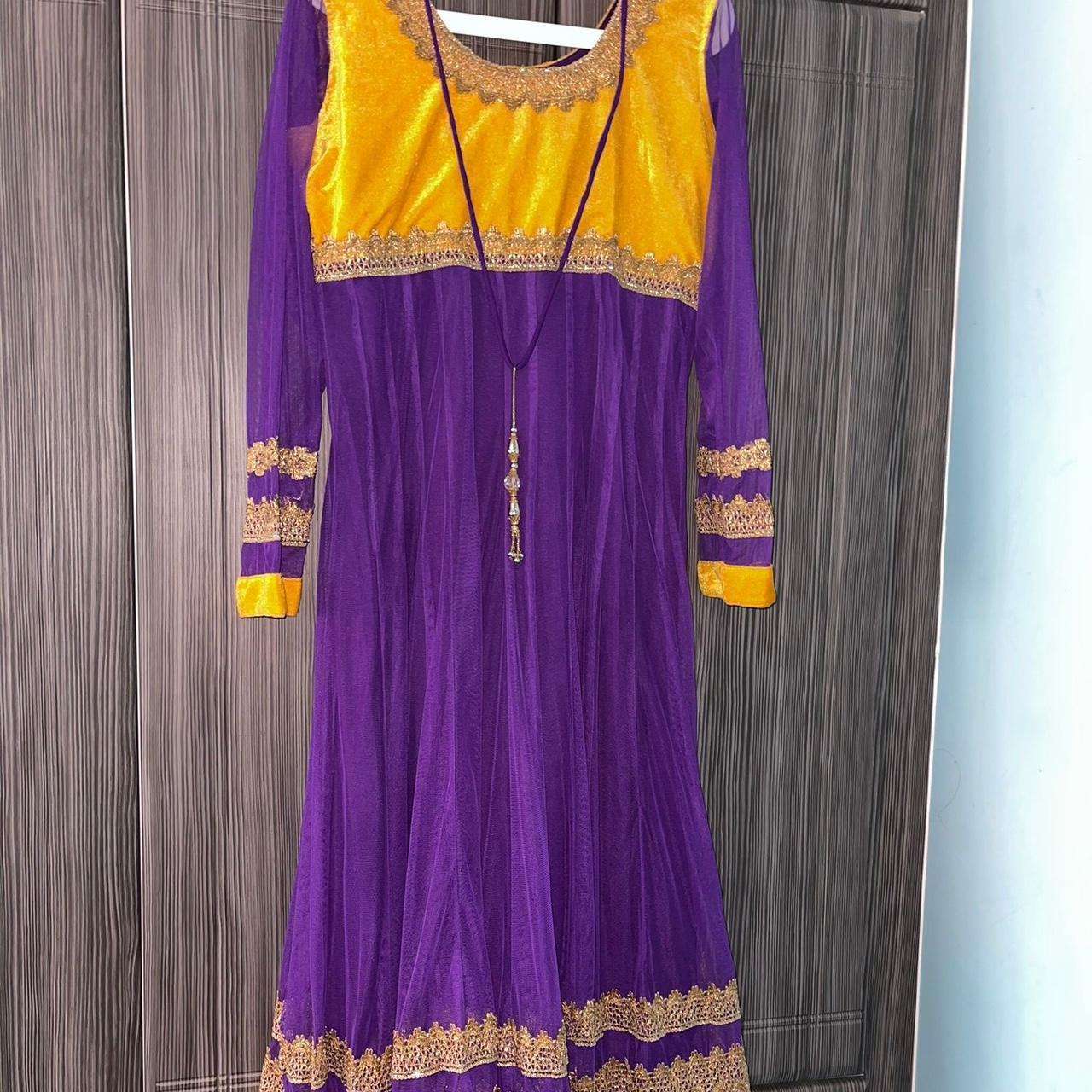 Yellow and purple dress with embroidery yellow... Depop