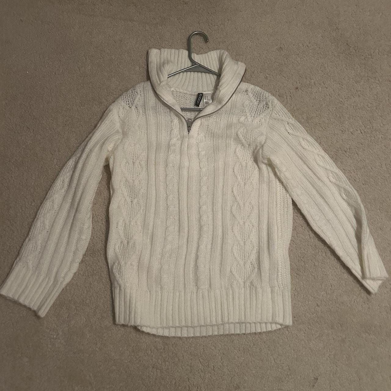 white H&M knitted sweater, worn once #knittedsweater... - Depop