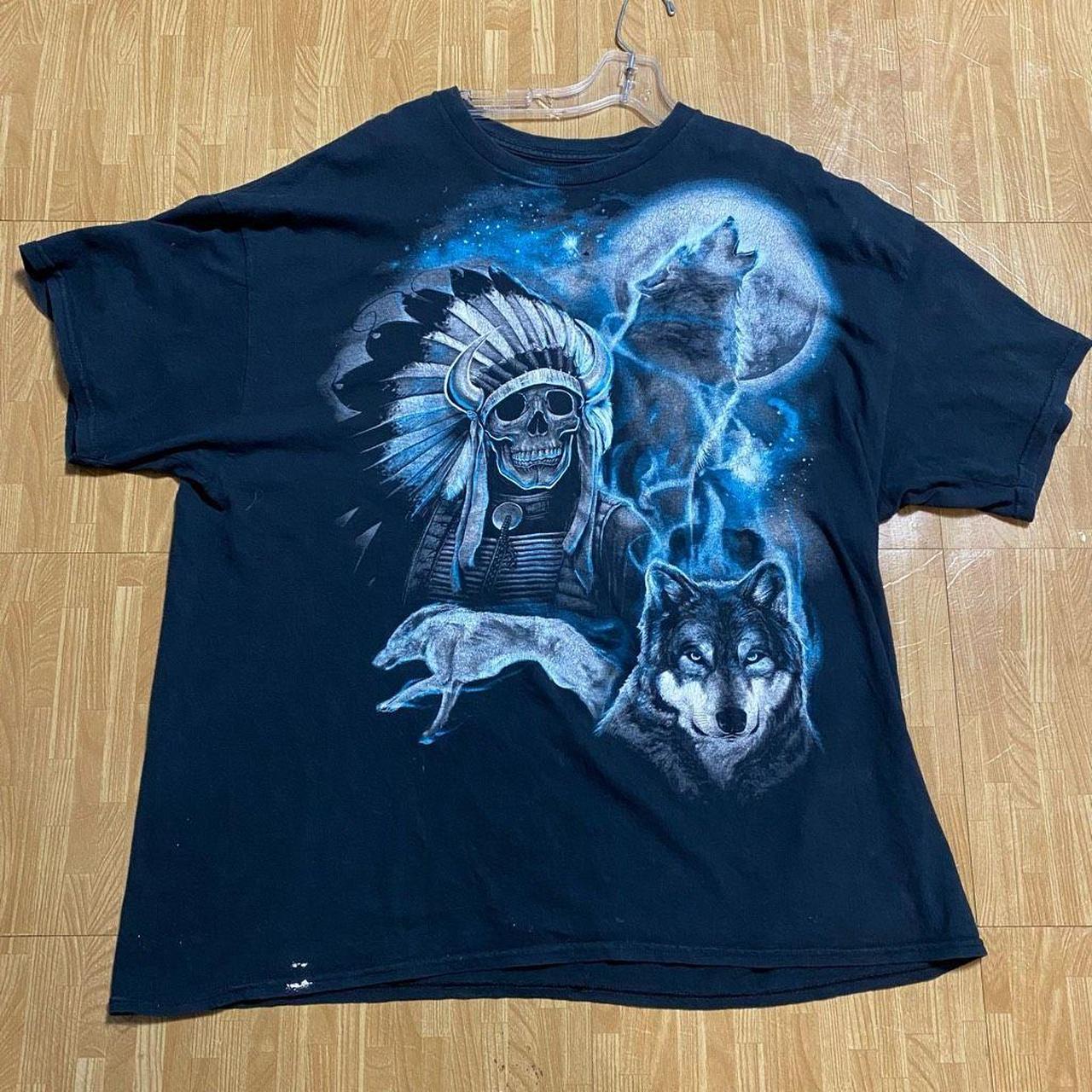 Vintage Wolf Howling At The Moon Indian Warrior... - Depop