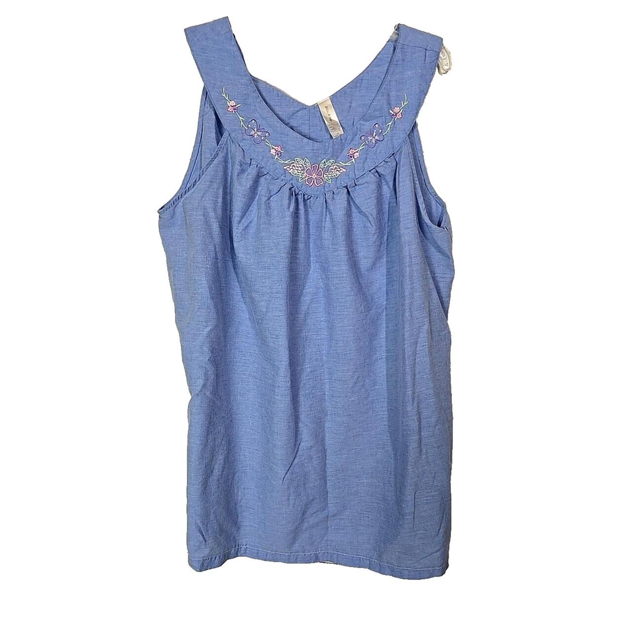 White Stag Blue Embroidered Floral Sleeveless