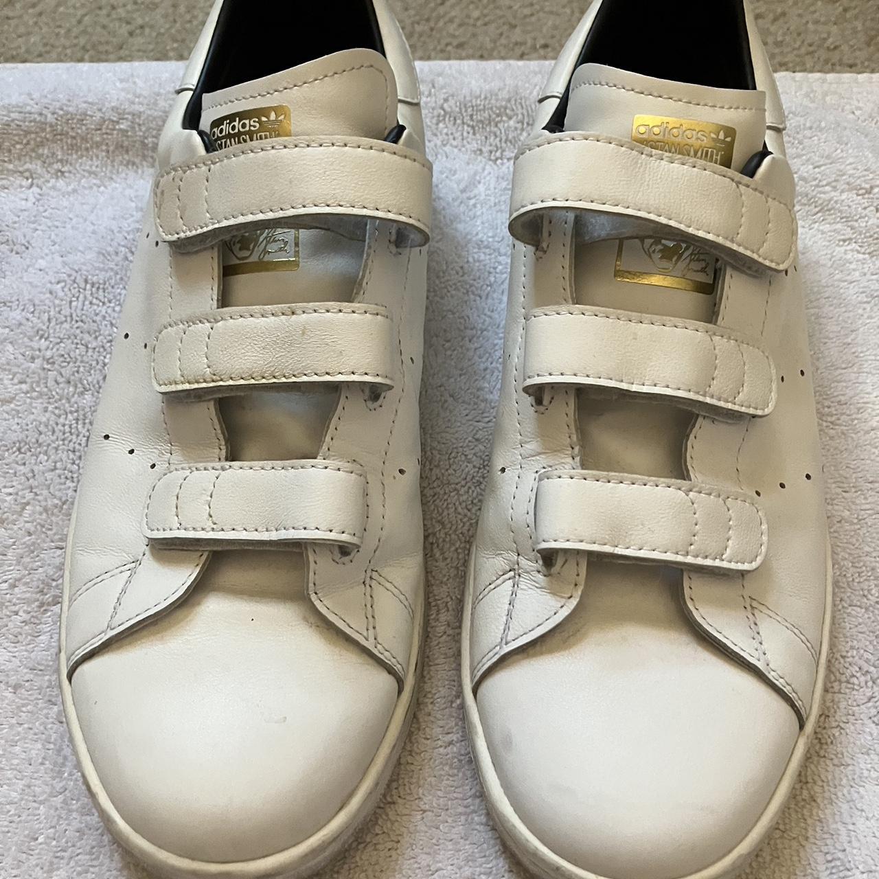 Adidas Stan Smith white velcro shoes good. Depop