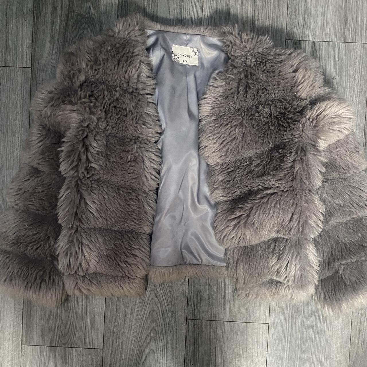 Faux fur grey jacket Size S/M Perfect condition - Depop