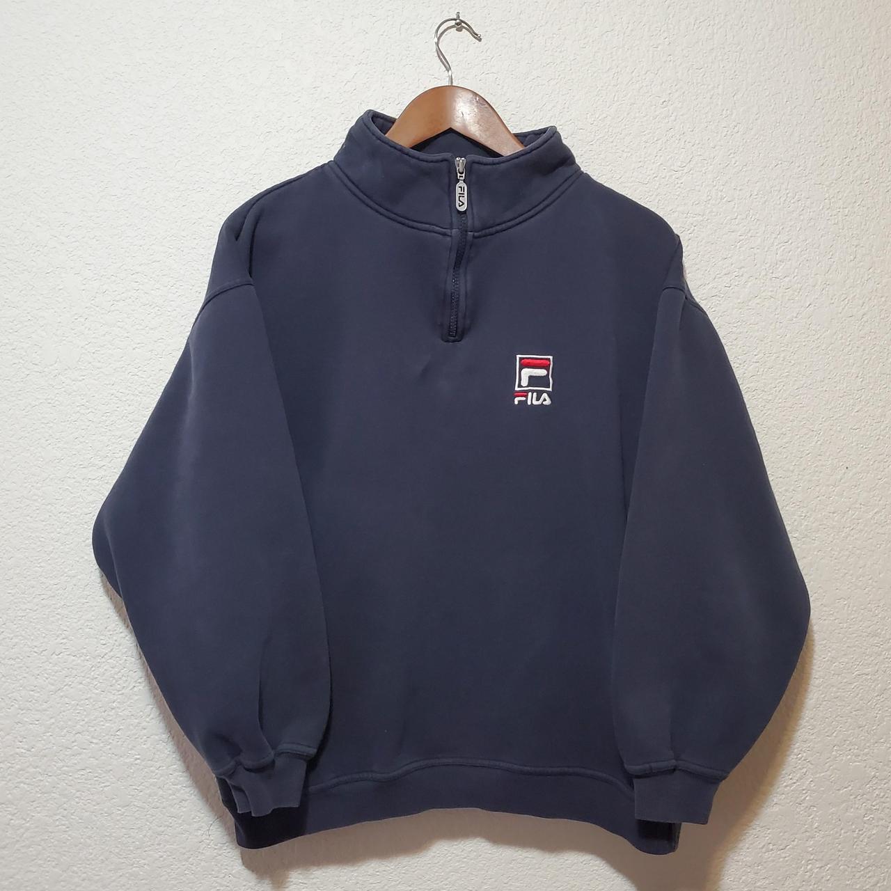 Vintage 1990's navy Fila 1/4 zip pullover sweater... - Depop