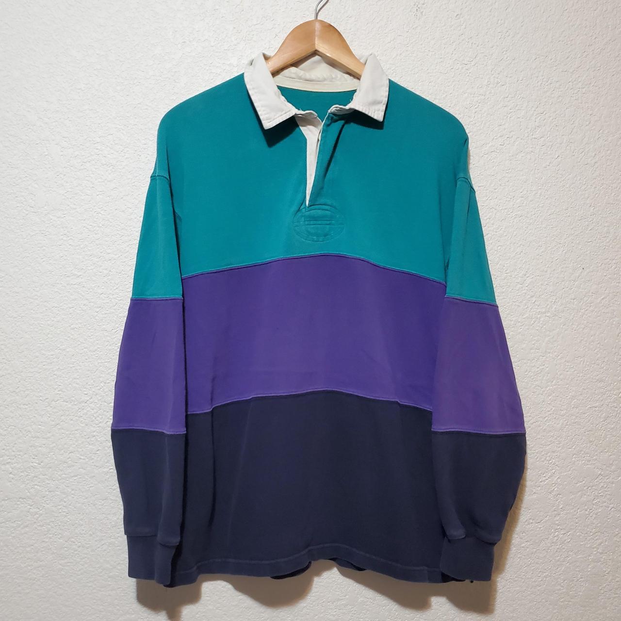 Mens vintage 1990s turquoise and purple colorblocked. Depop