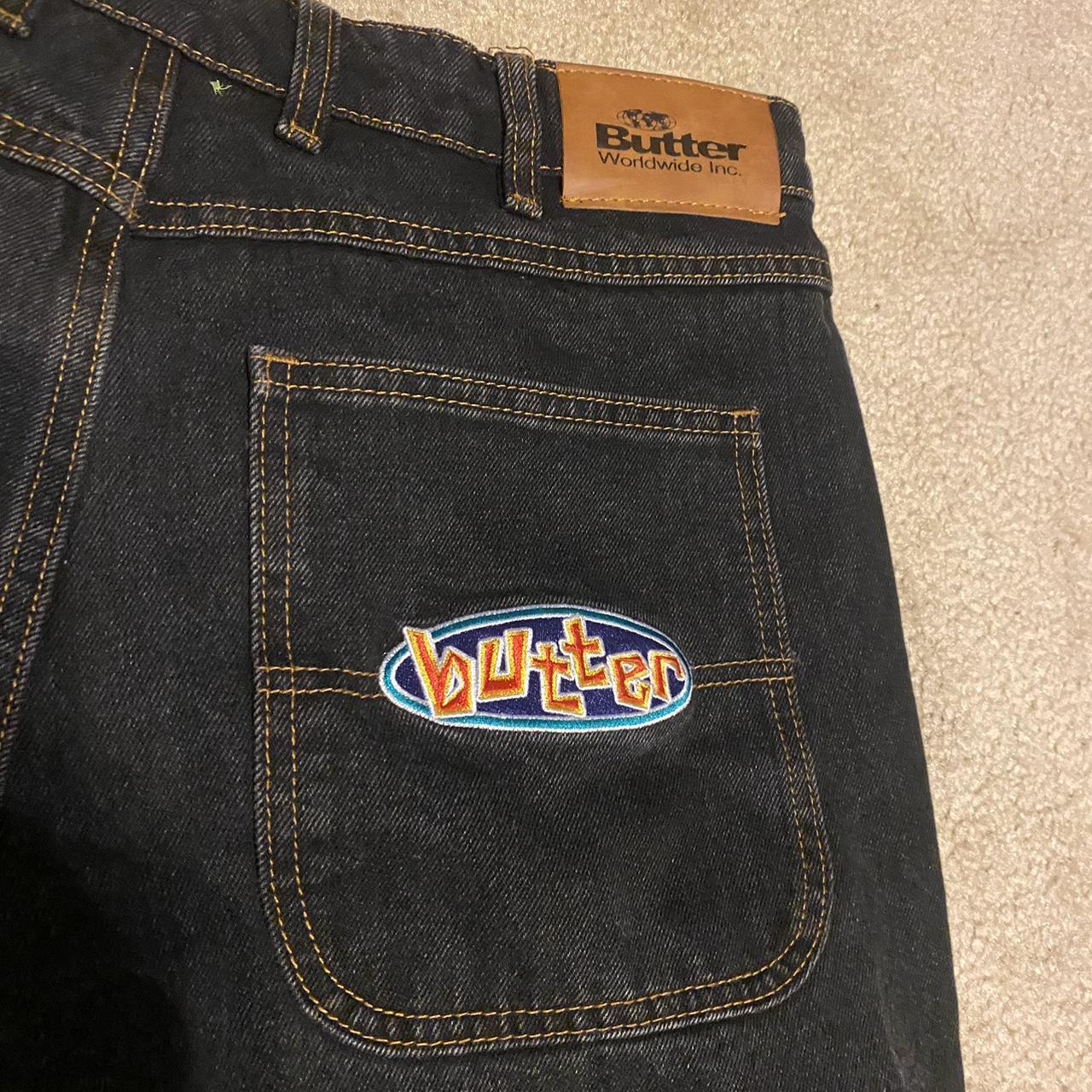 relaxed fit black denim butter goods pants size 32... Depop