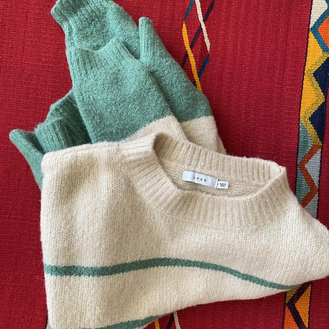 Stripe lush brand sweater Cream with dipped green... - Depop