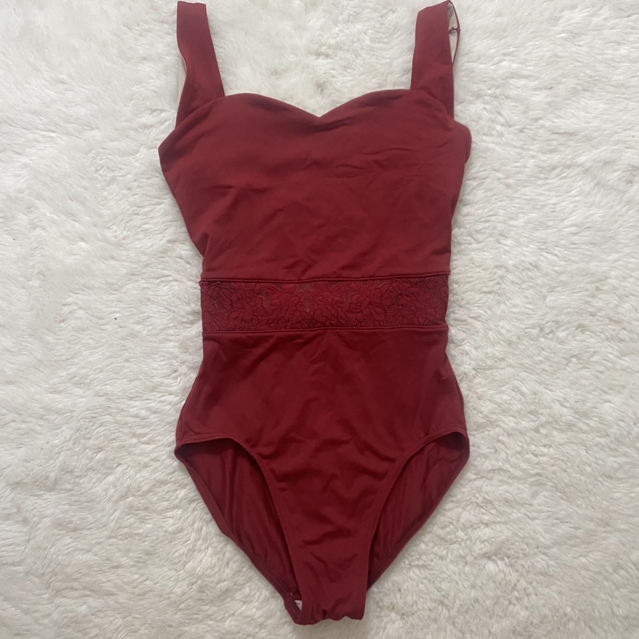 So danca red ballet leotard. Rose lace panel. Square... - Depop