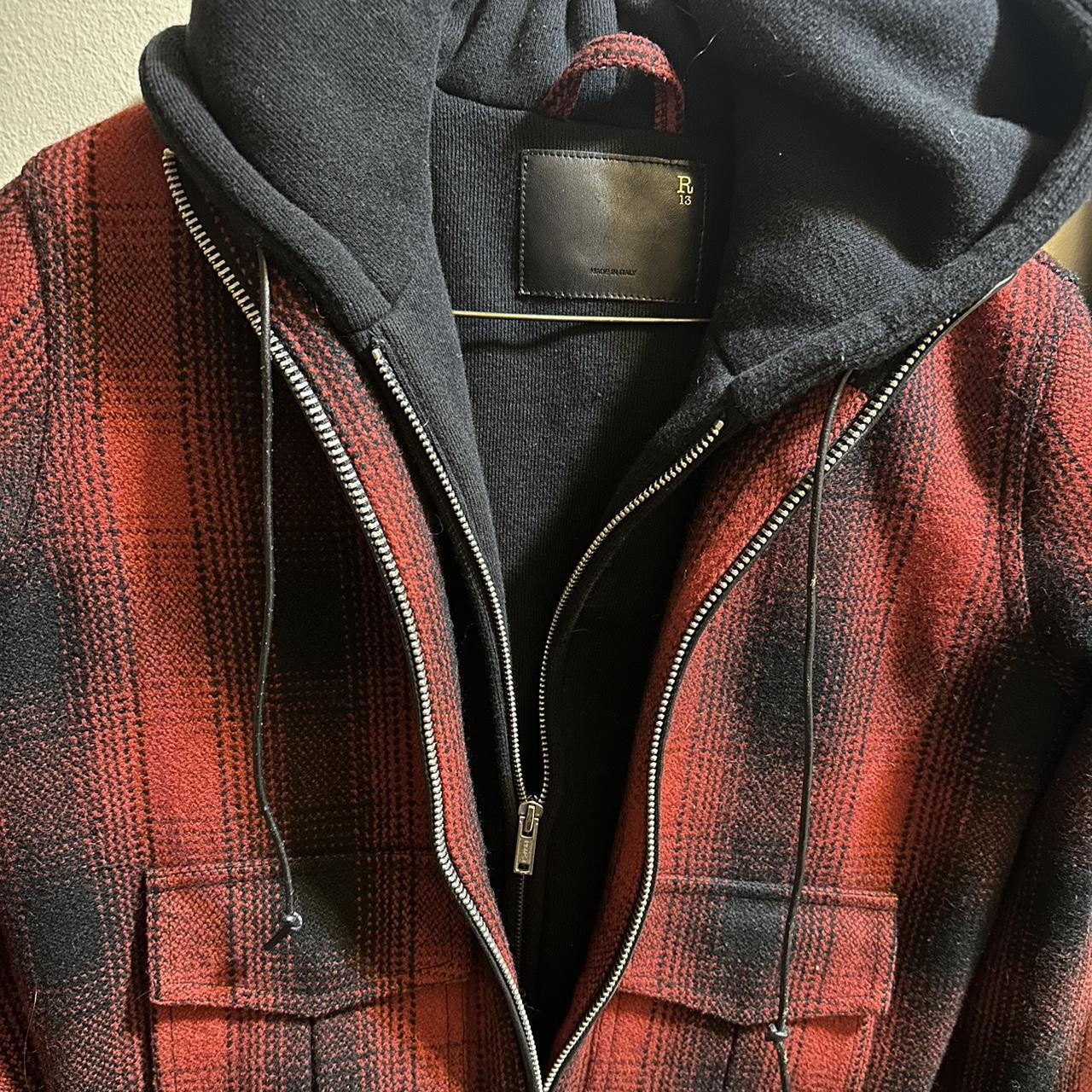 R13 Plaid Zip Up Hoodie Bomber Ombr Red Size L It Depop