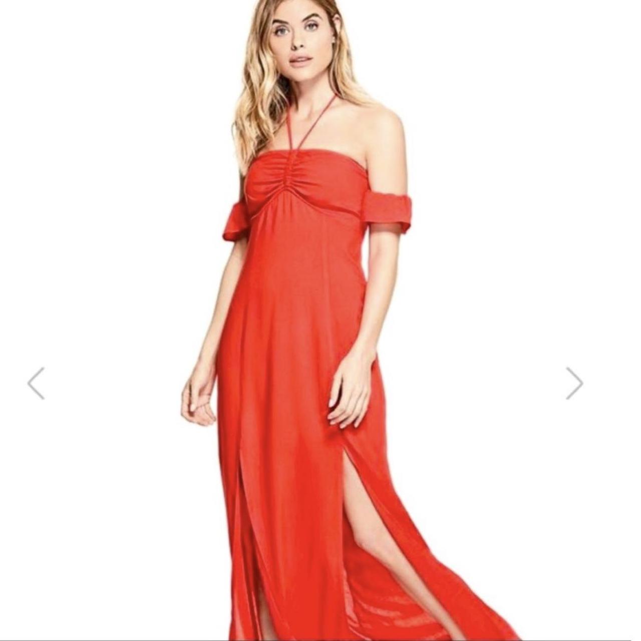 Guess red off the shoulder dress hotsell