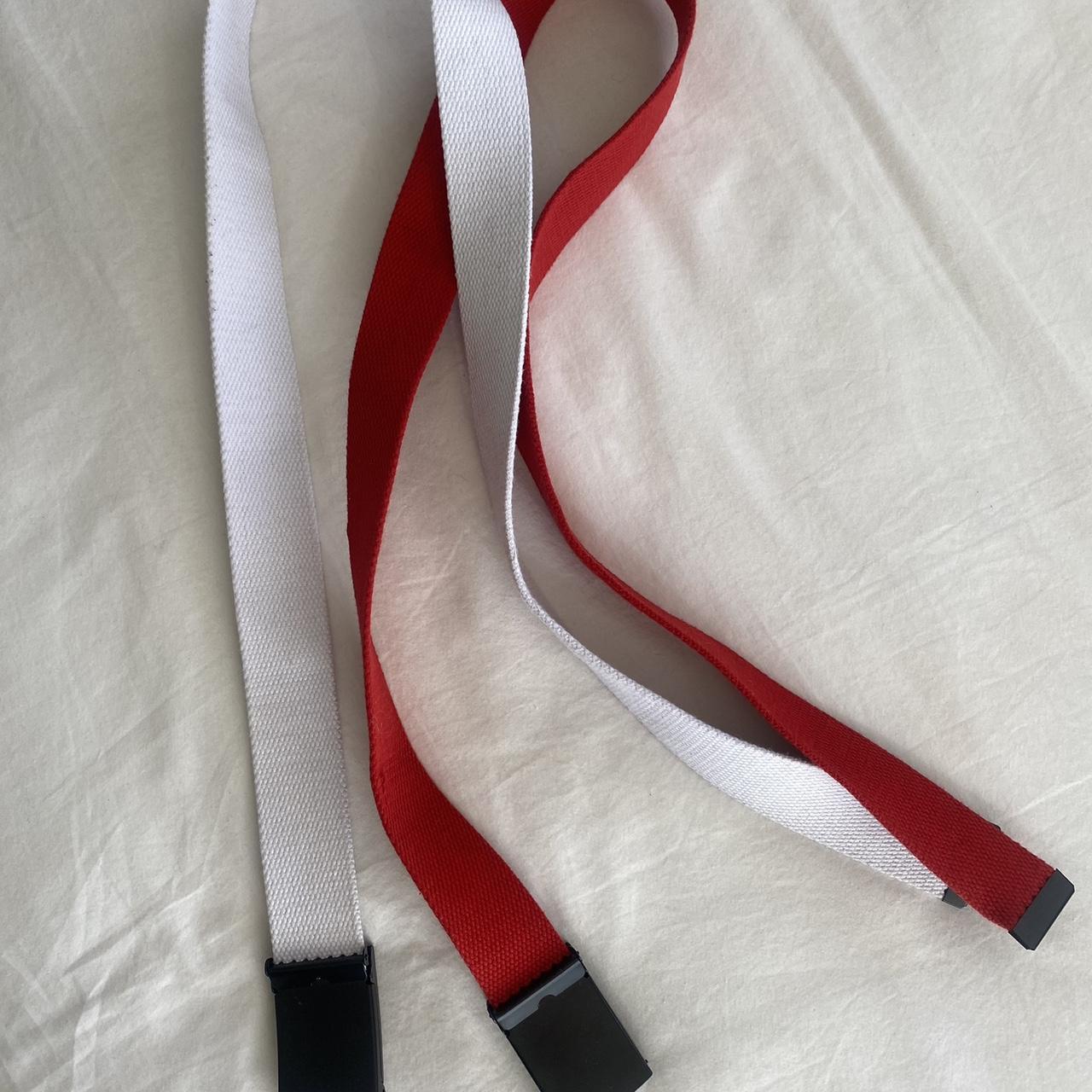 Red and White Thick Cotton Belt. Black clip in... - Depop