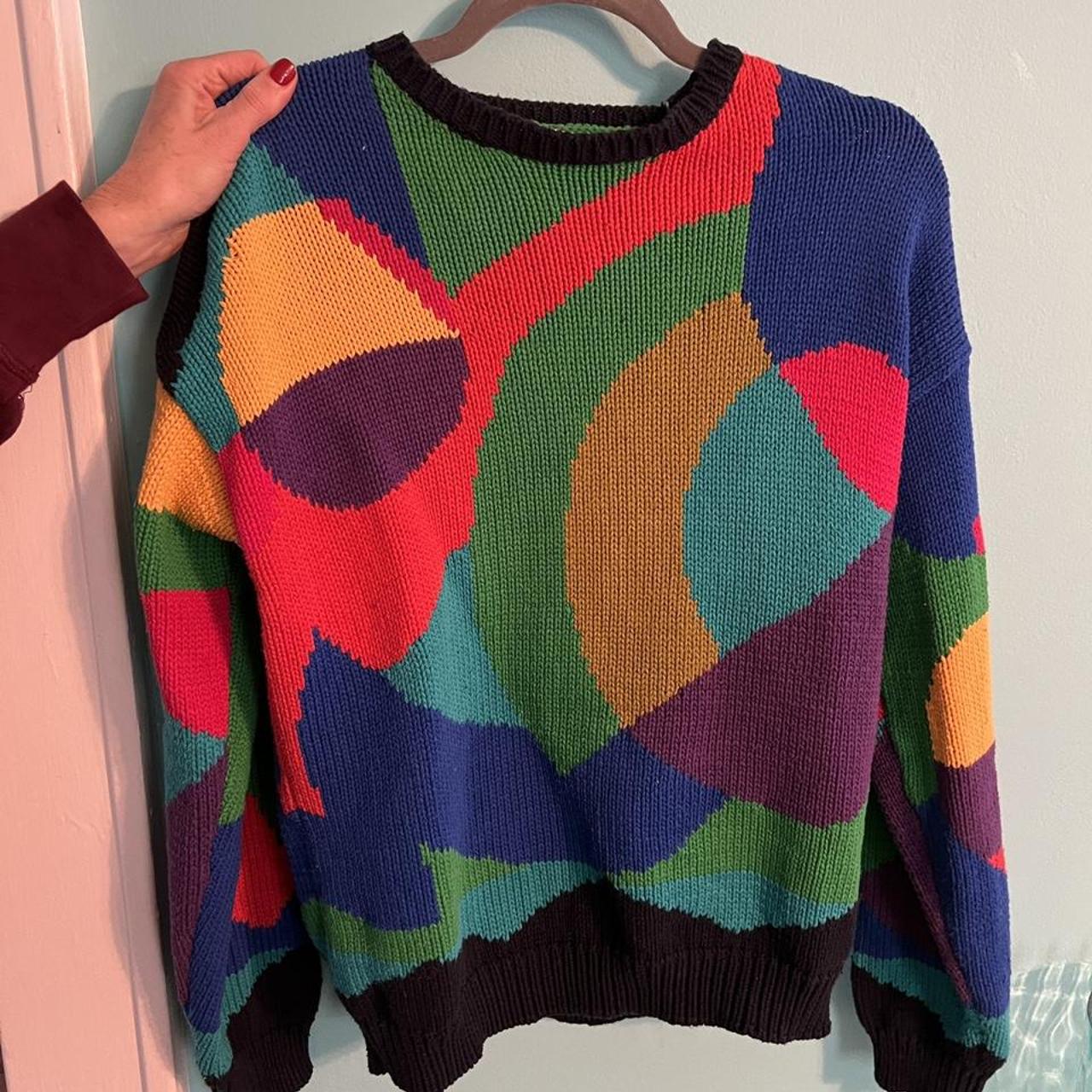 Perry Ellis Vintage Color Block Sweater 80s style... - Depop