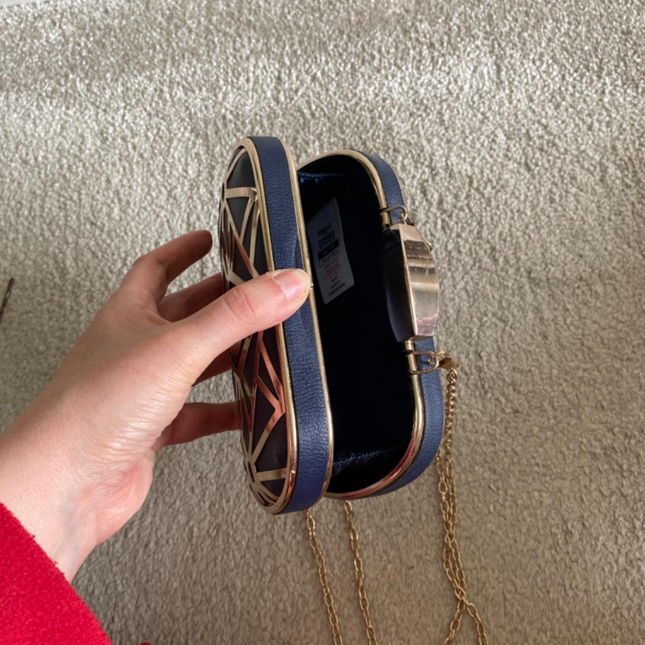 Dunnes stores navy and gold clutch bag Depop