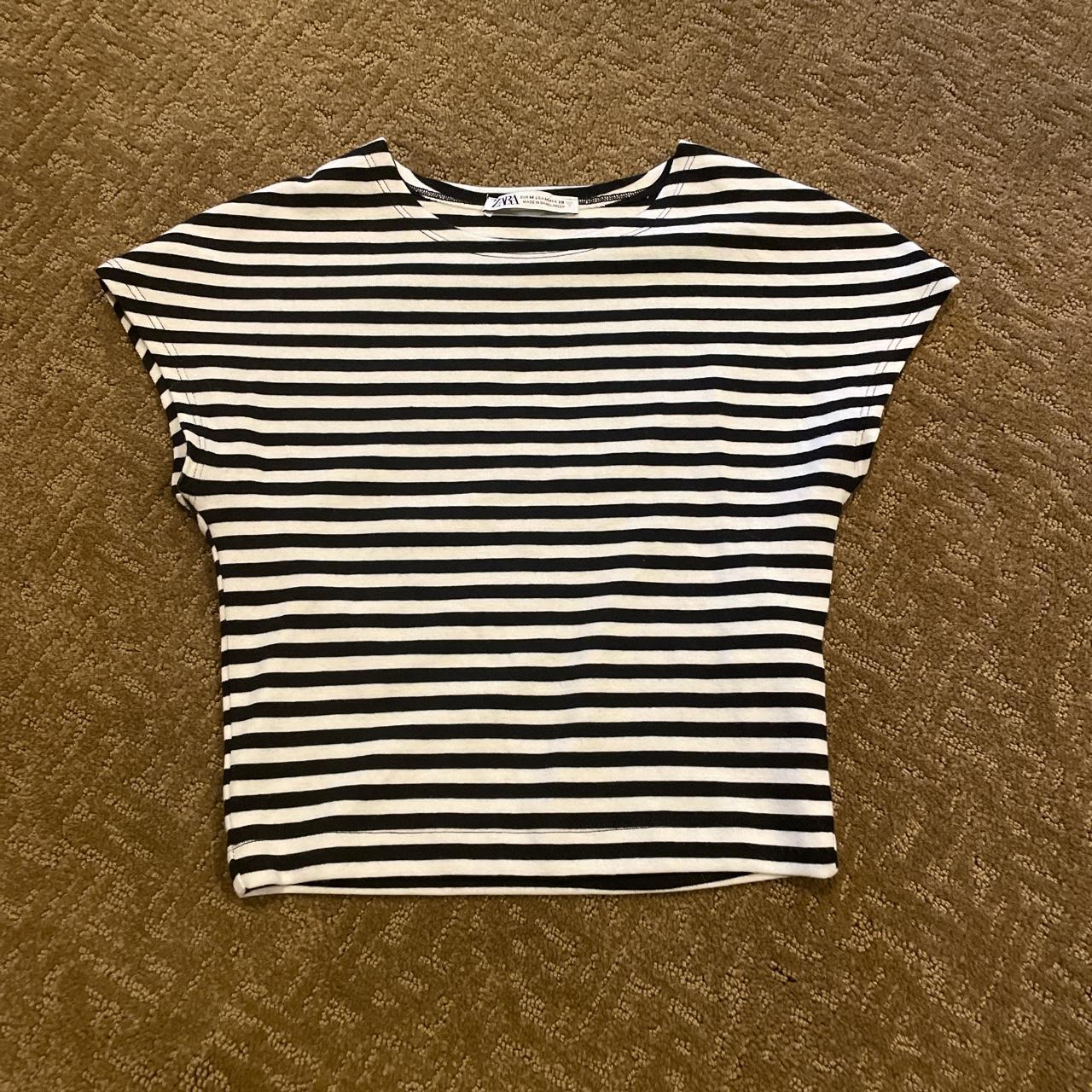 black and white striped zara crop top! Size medium... - Depop