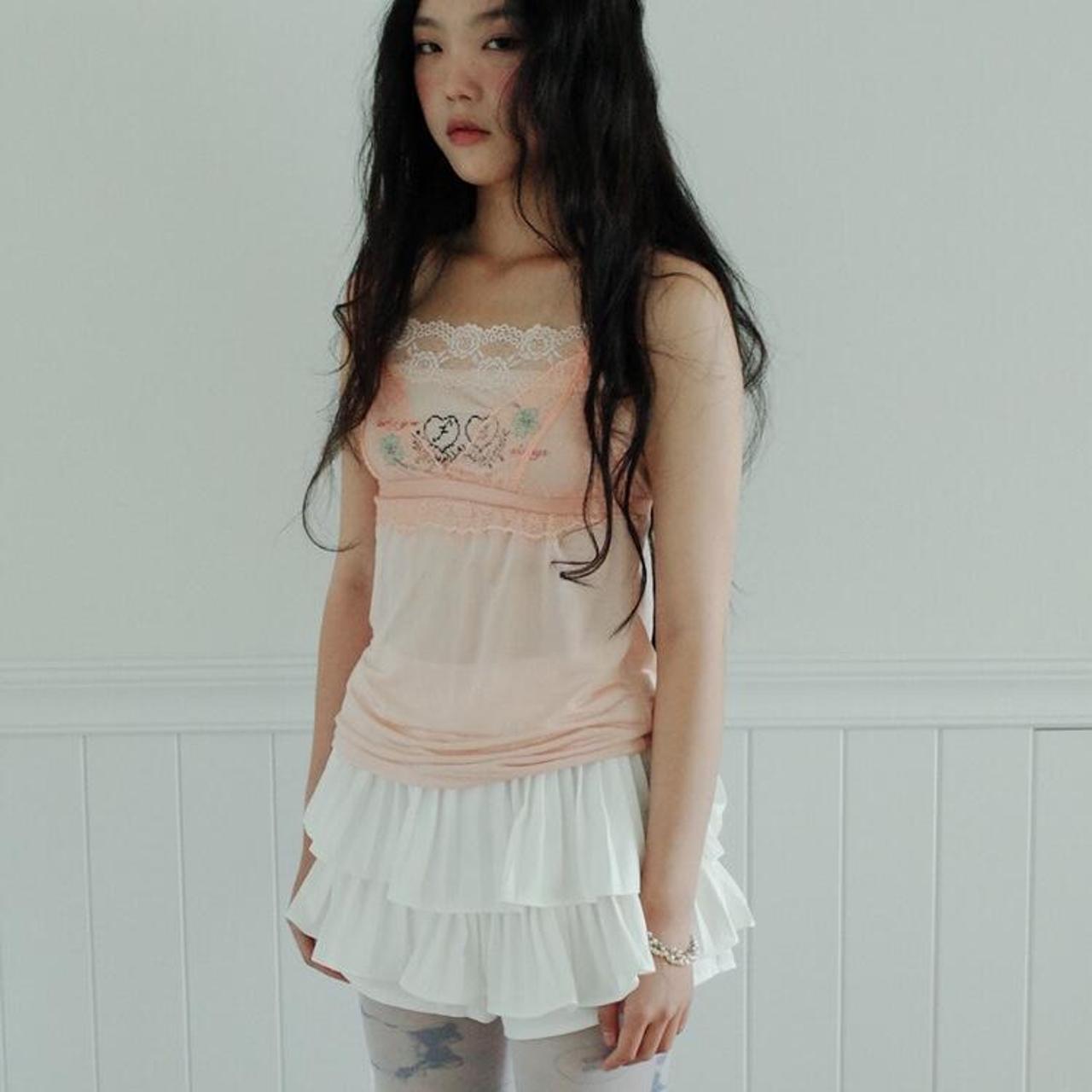 Korean white pleated/ruffled skort (price due to... - Depop