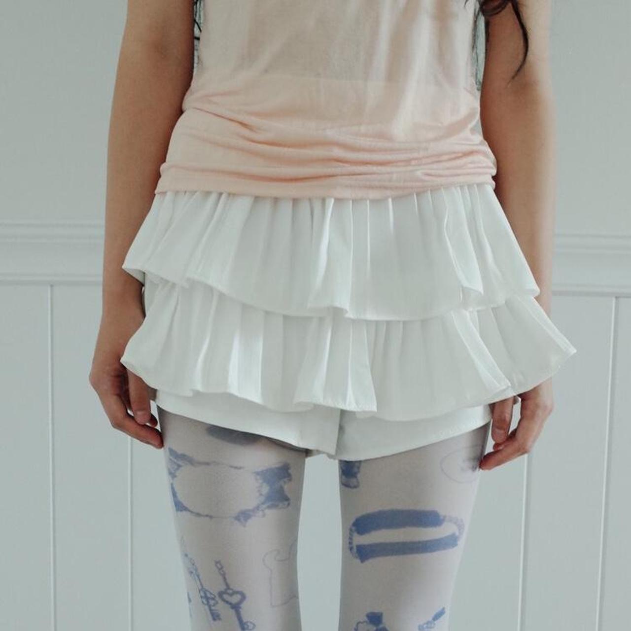 Korean white pleated/ruffled skort (price due to... - Depop