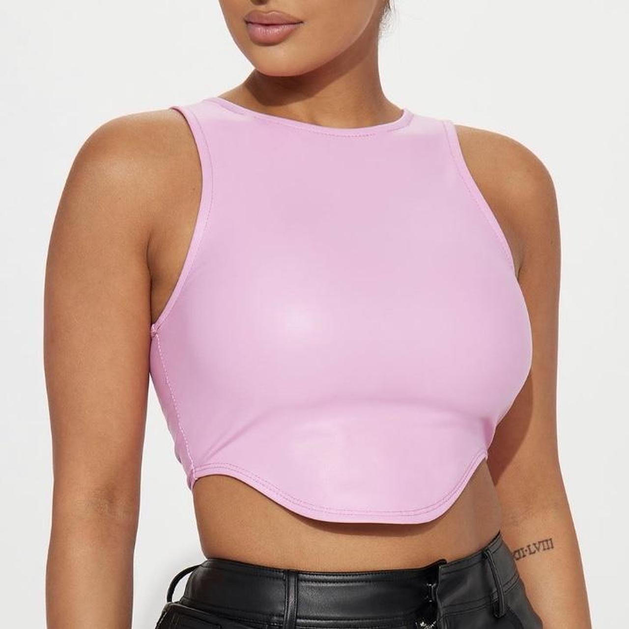 Faux leather crop top 💓 Small but fits xS pink... Depop