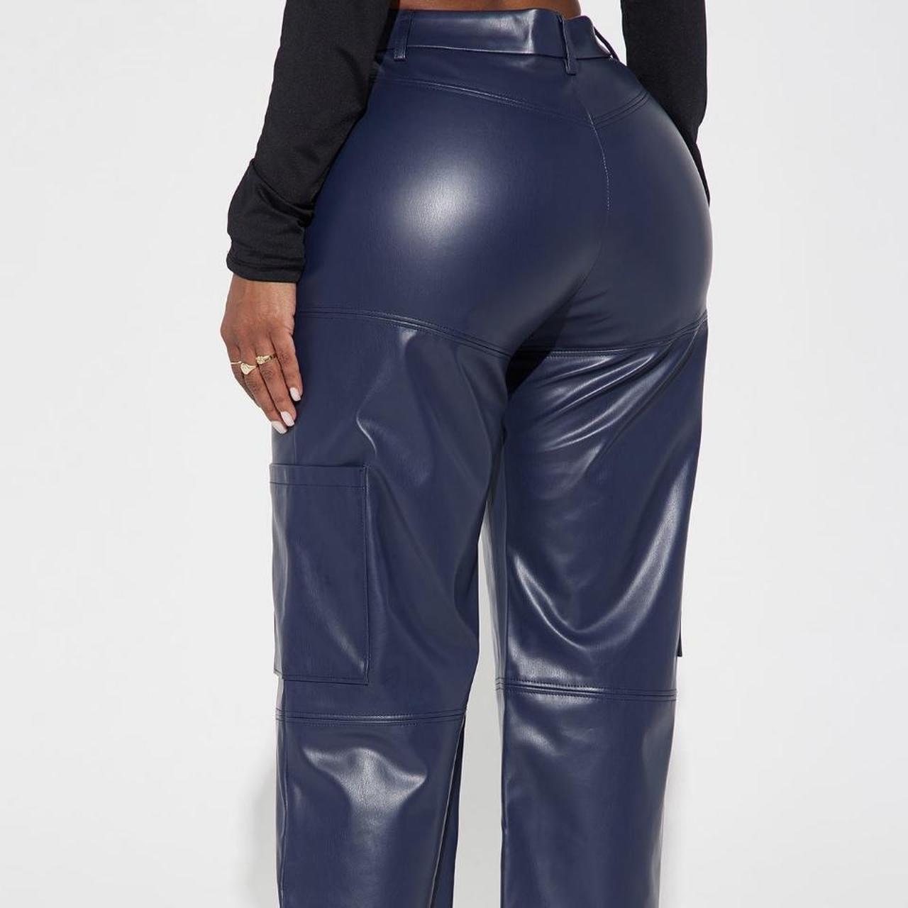 Navy faux Leather pants New with tags leatherpants... Depop