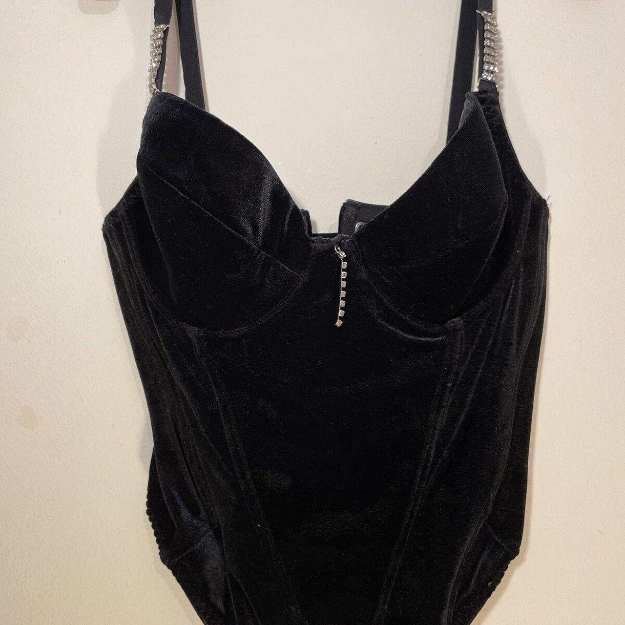 Ann Summers Black Velvet Bustiere Diamante Detail... - Depop