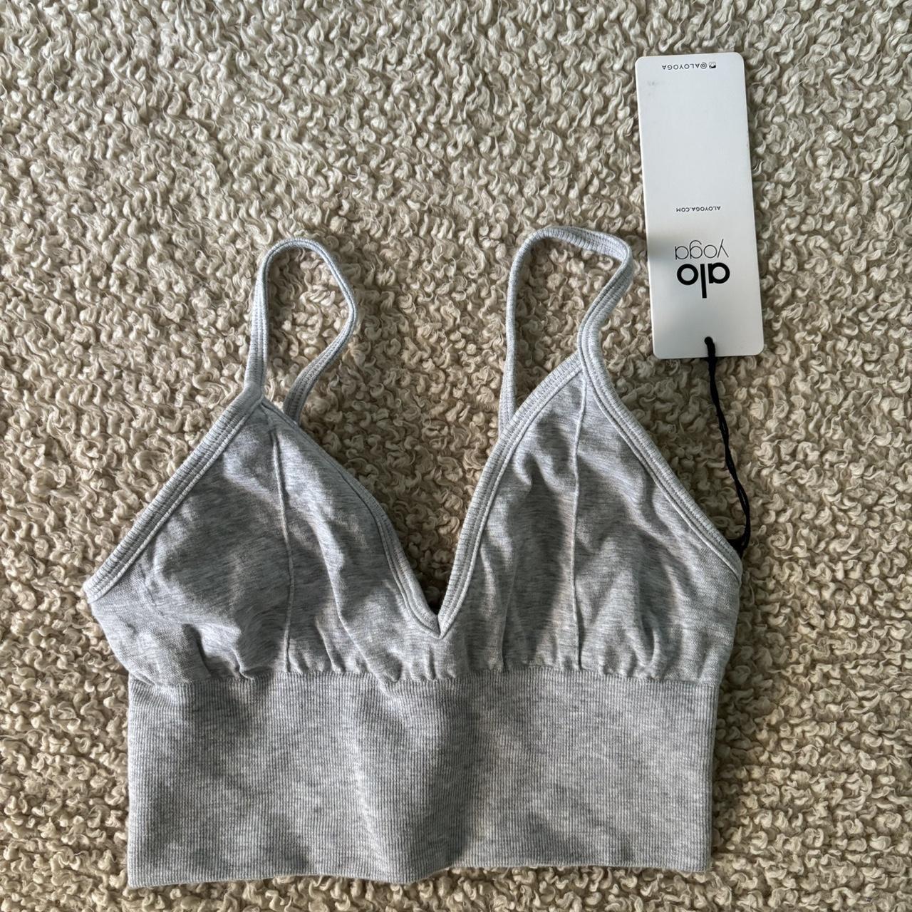 alo yoga delight bralette in dove grey heather, size... Depop