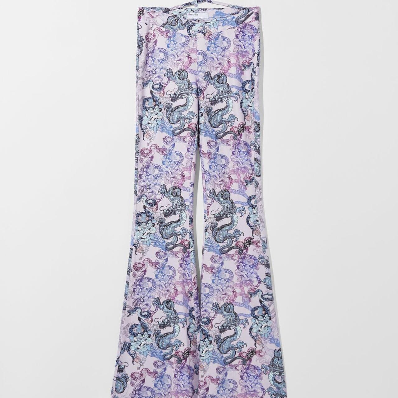 dragon print flares from bershka, unreal on x - Depop
